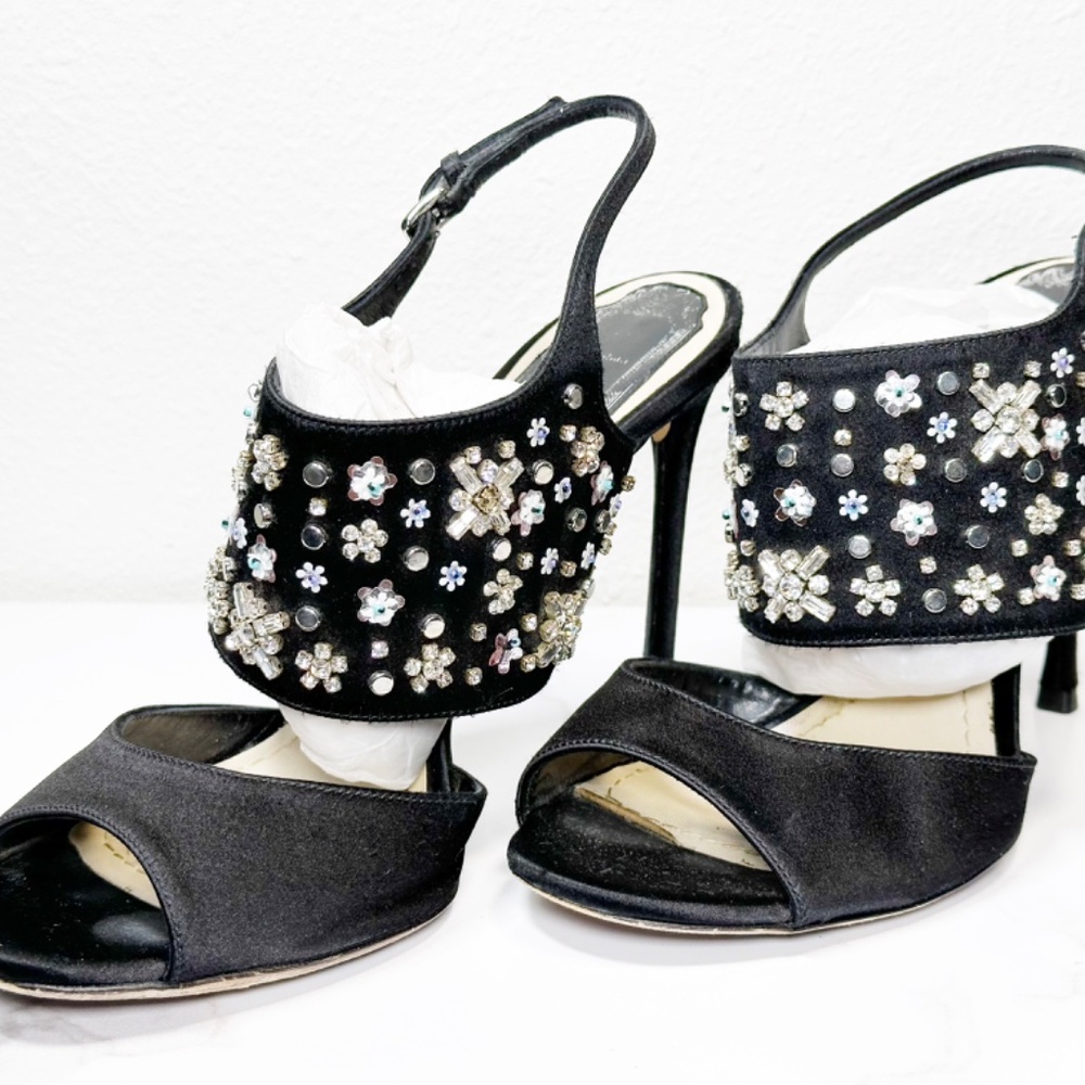 Christian Dior Sequin & Crystal Embellished Open Toe Sandals/Heels (Black) - Picture 3 of 7